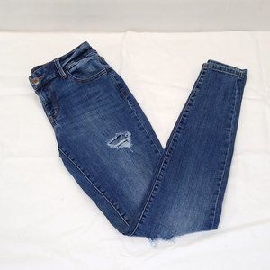 Maurices Jeans Small (4/6) X-long Mid-Rise Distressed Skinny Medium Wash Denim